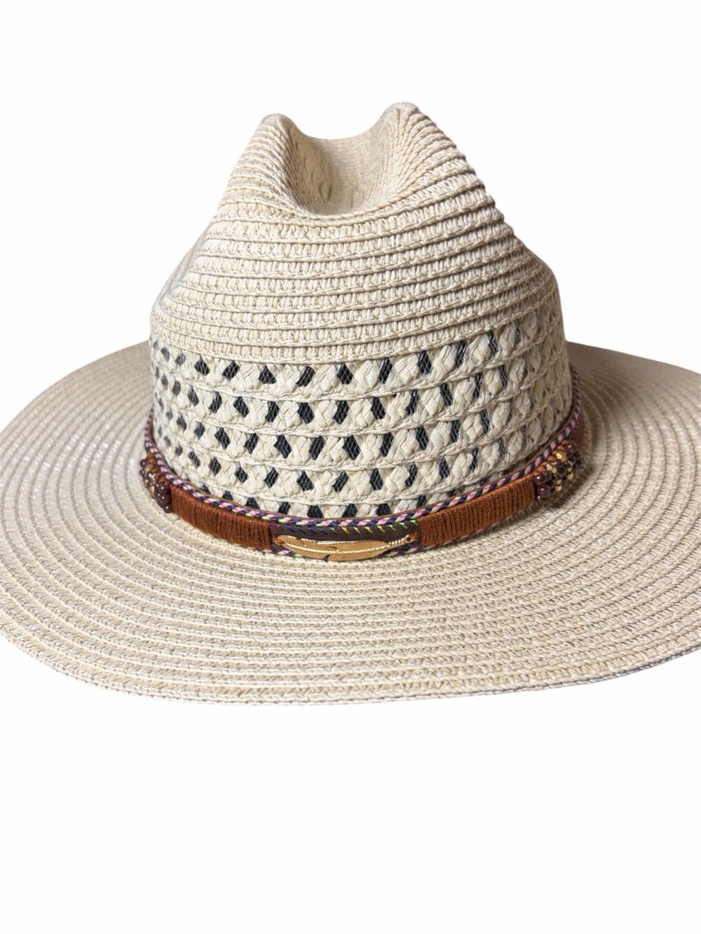 Western hat cowboy cowgirl hat straw beads feather NWT